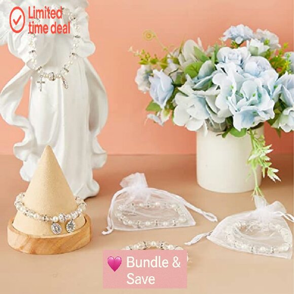 Adjustable Stretch Rosary Bracelets with Mesh Bags, Religious Jewelry Gifts - Picture 4 of 8